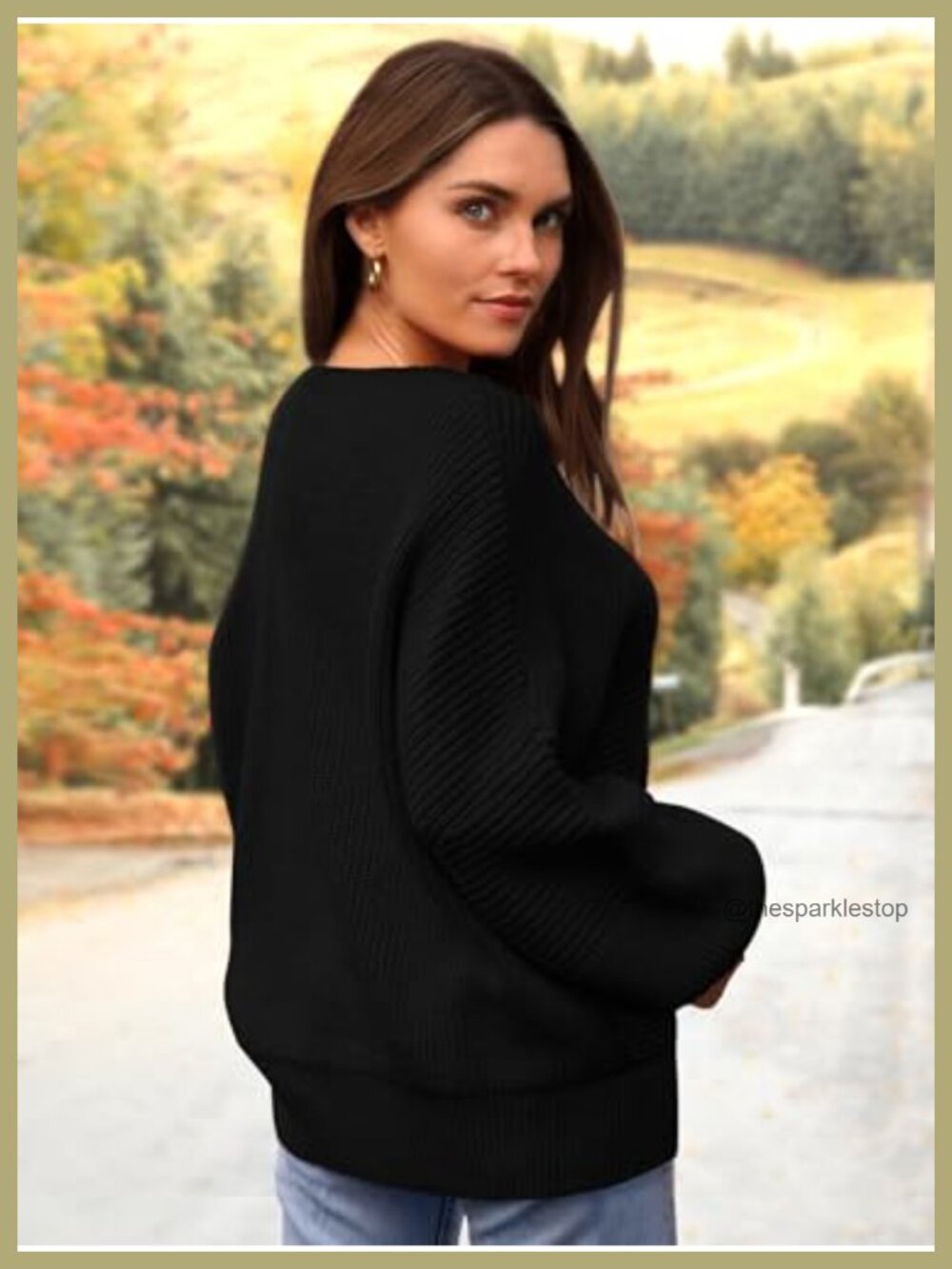 Oversized Lantern Sleeve Crewneck Chunky Knit Ribbed Pullover Sweater - Picture 2 of 6